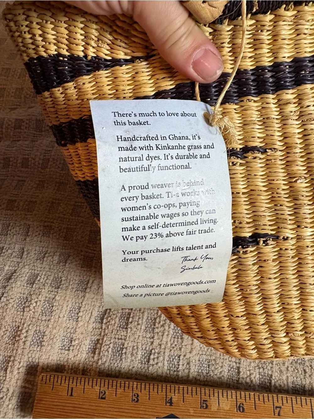Handwoven Straw Tote Bag with Black Accent Handles